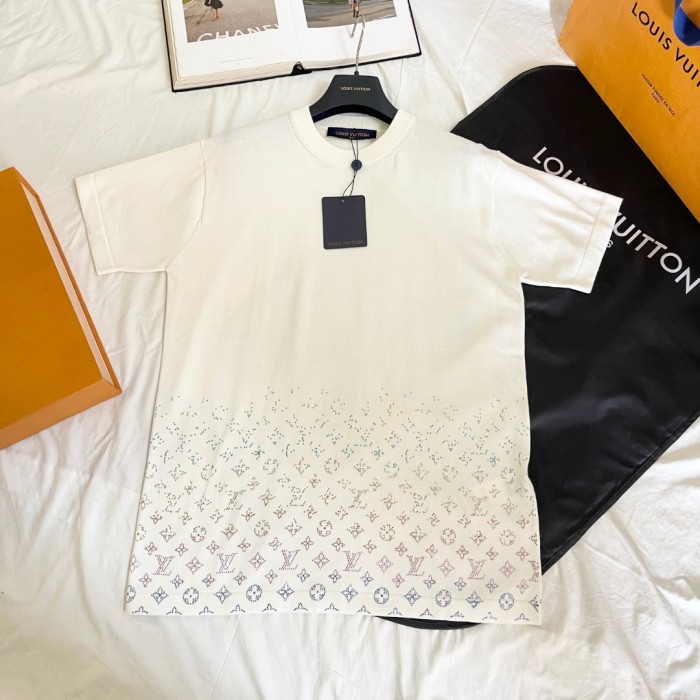 NIGO Louis Vuitton Men's Summer Colorful Diamond Letters Gradient Pattern Solid Color Round Neck Short Sleeve T-shirt #nigo76173