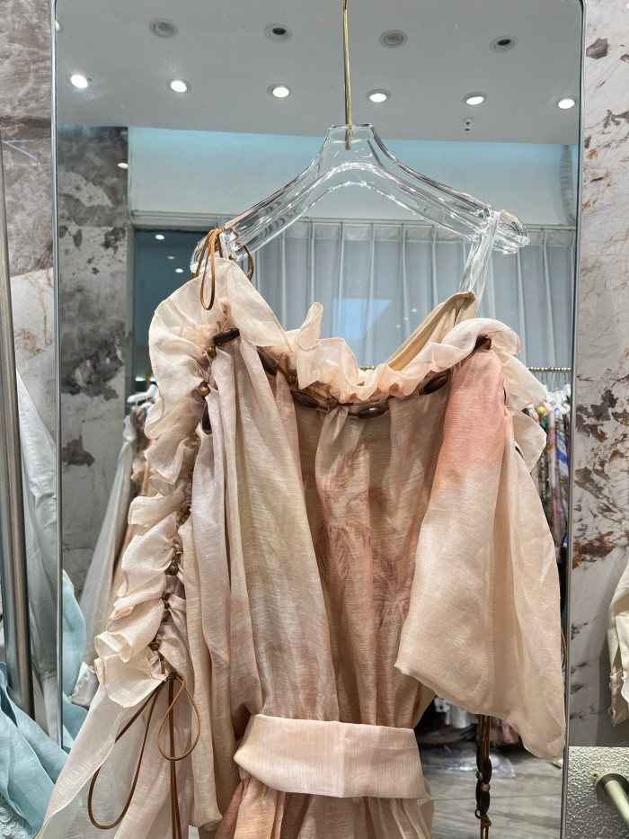 NIGO Zimmermann Women's Spring and Summer Show Pink Slant Strapless Loose Waist Ruffle Short Dresses #nigo76189