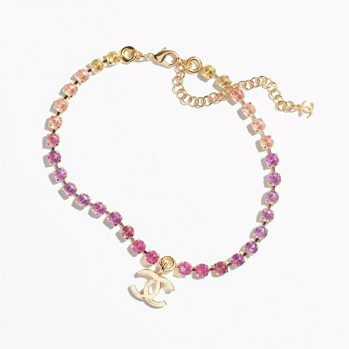 NIGO Chanel Women's Rainbow Gradient Color Double C Decoration Rhinestone Metal Necklace Ngvp #nigo1393