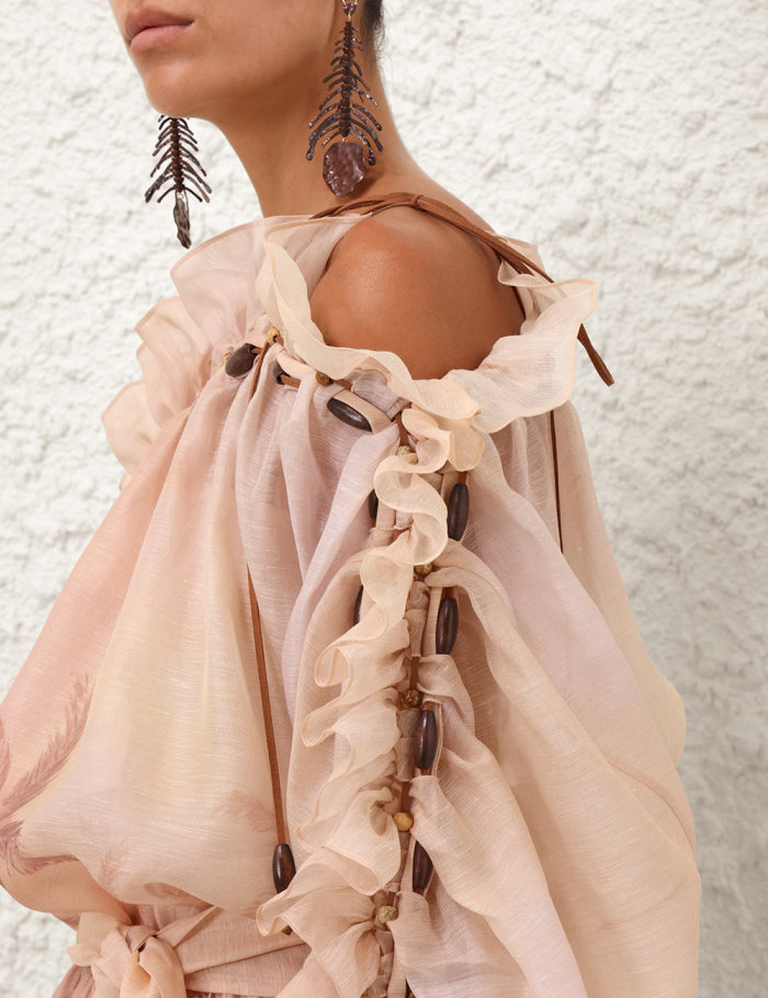 NIGO Zimmermann Women's Spring and Summer Show Pink Slant Strapless Loose Waist Ruffle Short Dresses #nigo76189