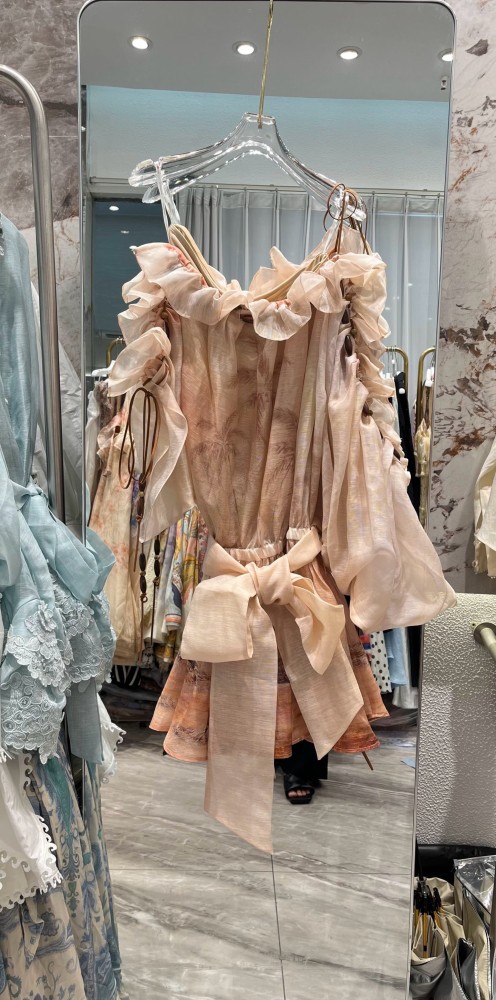 NIGO Zimmermann Women's Spring and Summer Show Pink Slant Strapless Loose Waist Ruffle Short Dresses #nigo76189