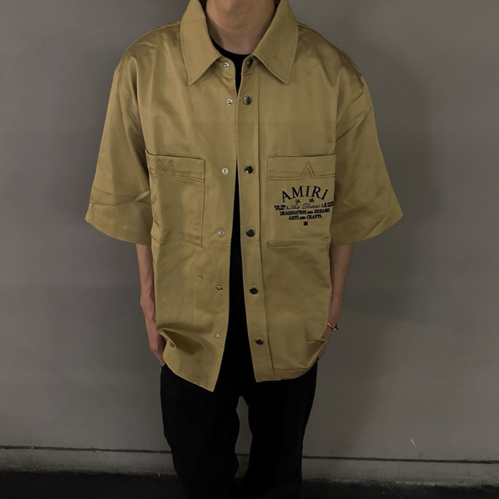 NIGO Amiri Men's Arts District Camp Solid Color Logo Embroidered Lapel Single Breasted Short Sleeve Shirt #nigo76214
