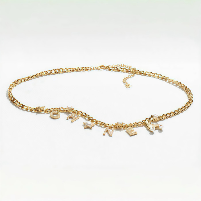 NIGO Chanel Women's Full Diamond Logo Star Pulley Decoration Solid Color Pendant Necklace Waist Chain Jewelry Accessories #nigo76225