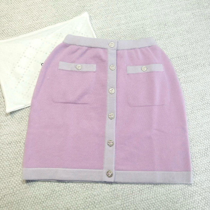 NIGO Chanel Women's Spring Summer Autumn Colorblocking Knit Button Casual Cashmere Half Skirt #nigo76223