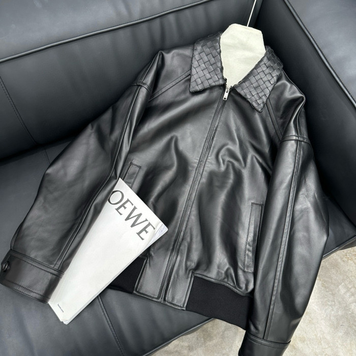 NIGO Bottega Veneta Men's Spring And Autumn Woven Lapel Zipper Solid Color Leather Long Sleeve Jacket Ngvp #nigo1412