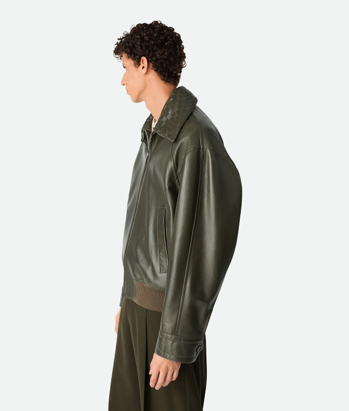 NIGO Bottega Veneta Men's Spring And Autumn Woven Lapel Zipper Solid Color Leather Long Sleeve Jacket Ngvp #nigo1412
