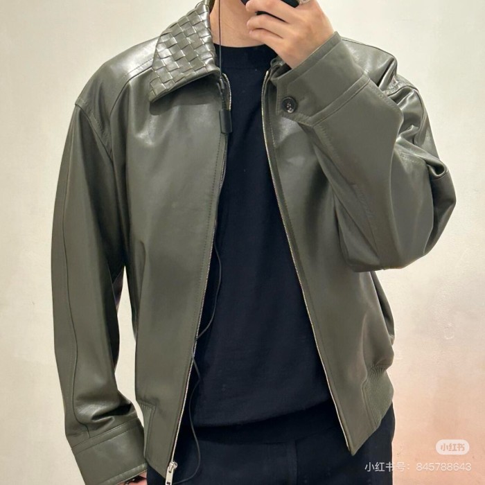 NIGO Bottega Veneta Men's Spring And Autumn Woven Lapel Zipper Solid Color Leather Long Sleeve Jacket Ngvp #nigo1412