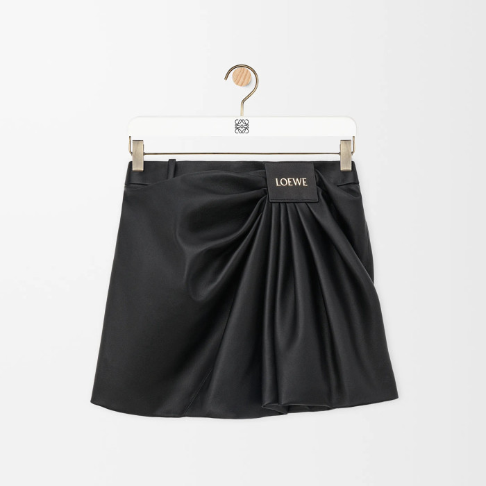 NIGO Loewe Women's Summer Solid Color Logo Letter Print Pleated Casual Leather Short Skirt #nigo76258