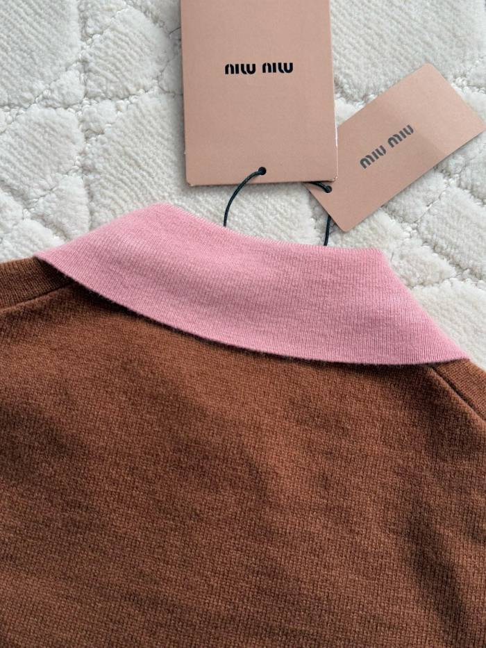 NIGO MiuMiu Women's Colorblocked Knit Loose Short Sleeve Polo Neck Knit Sweater #nigo76256
