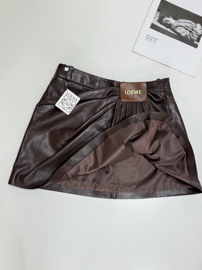 NIGO Loewe Women's Summer Solid Color Logo Letter Print Pleated Casual Leather Short Skirt #nigo76258