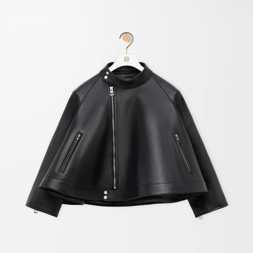 NIGO Loewe Women's Spring and Autumn Solid Color Asymmetric Zipper Leather Jacket #nigo76259