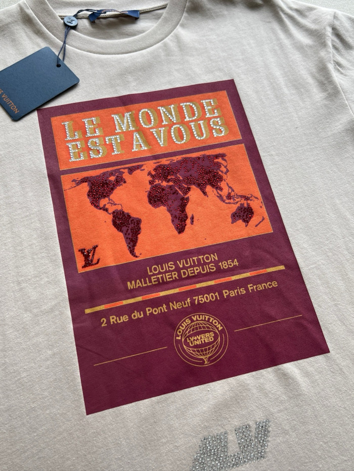NIGO Louis Vuitton Men's Summer World Map Hot Drill Pattern Printed Cotton Round Neck Short Sleeve T-Shirt #nigo76268