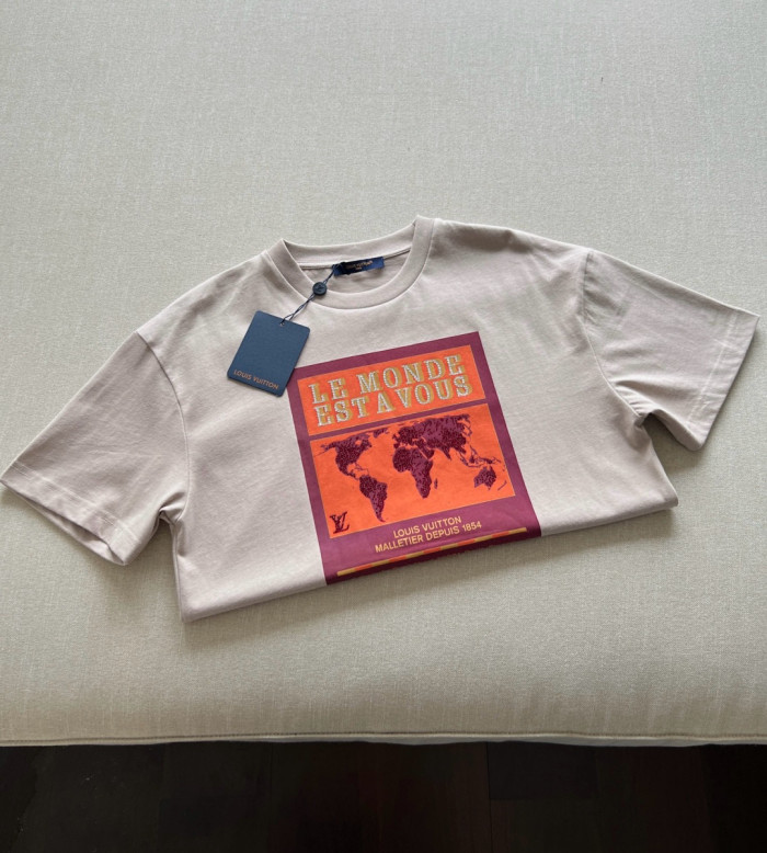 NIGO Louis Vuitton Men's Summer World Map Hot Drill Pattern Printed Cotton Round Neck Short Sleeve T-Shirt #nigo76268