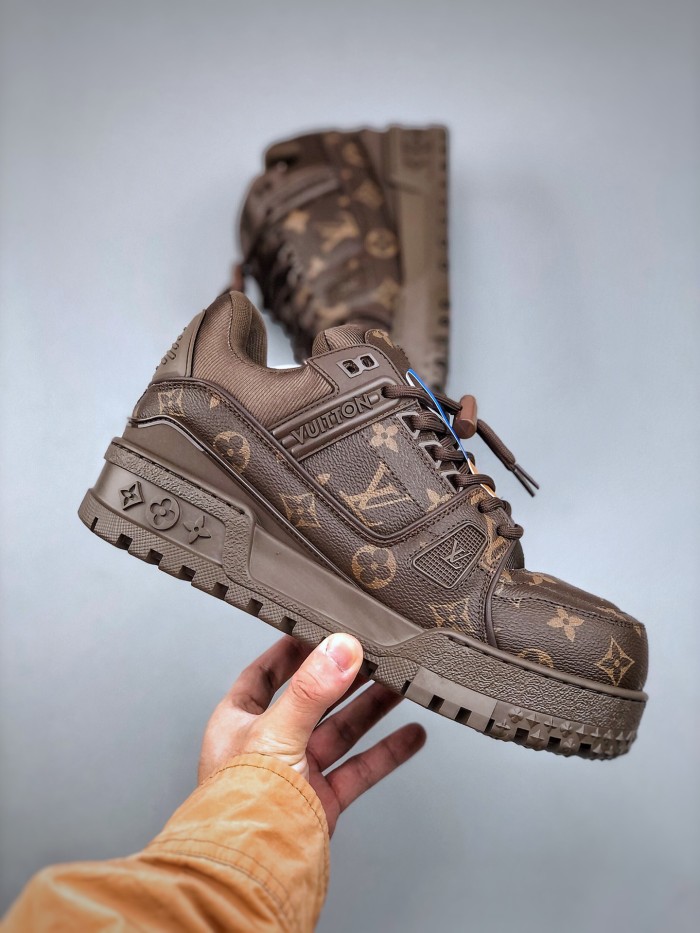 NIGO Louis Vuitton LV Trainer Maxi Men's Solid Color Leather Lace Up Low Top Board Shoes #nigo76279