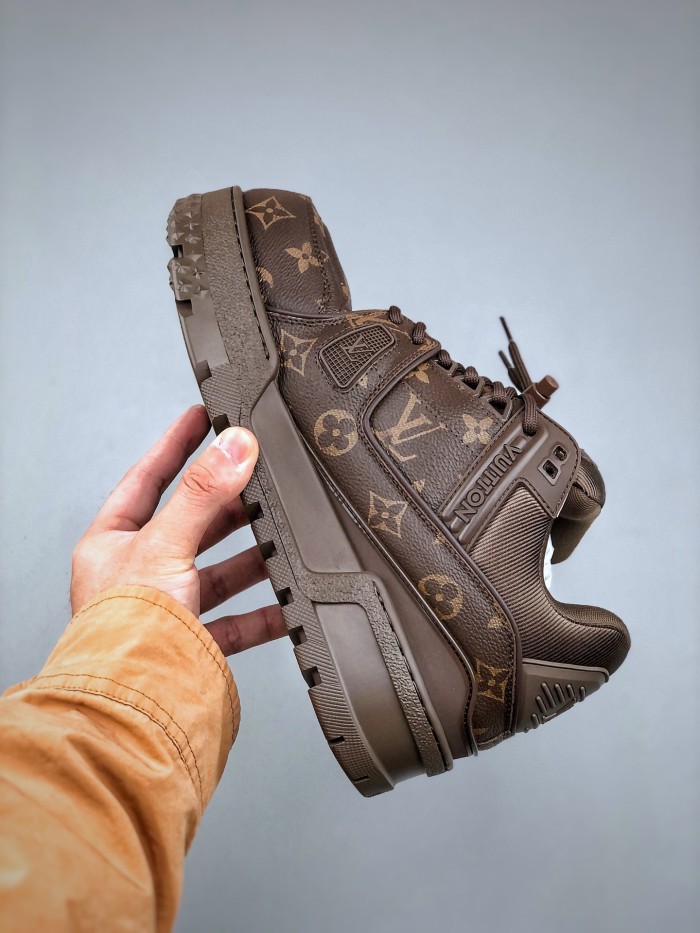 NIGO Louis Vuitton LV Trainer Maxi Men's Solid Color Leather Lace Up Low Top Board Shoes #nigo76279