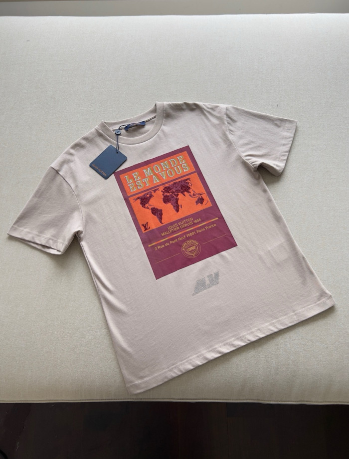 NIGO Louis Vuitton Men's Summer World Map Hot Drill Pattern Printed Cotton Round Neck Short Sleeve T-Shirt #nigo76268