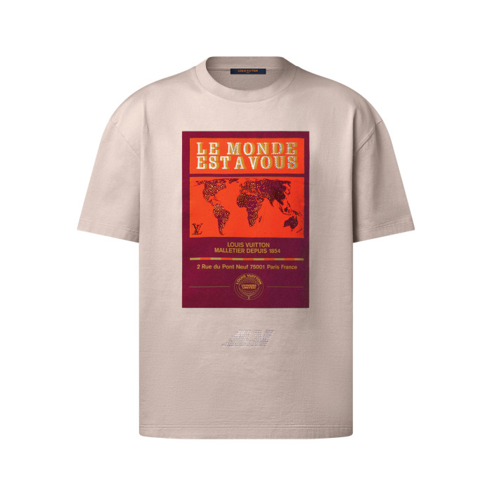 NIGO Louis Vuitton Men's Summer World Map Hot Drill Pattern Printed Cotton Round Neck Short Sleeve T-Shirt #nigo76268