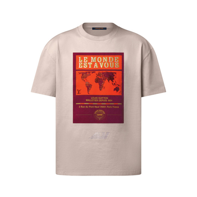 NIGO Louis Vuitton Men's Summer World Map Hot Drill Pattern Printed Cotton Round Neck Short Sleeve T-Shirt #nigo76268