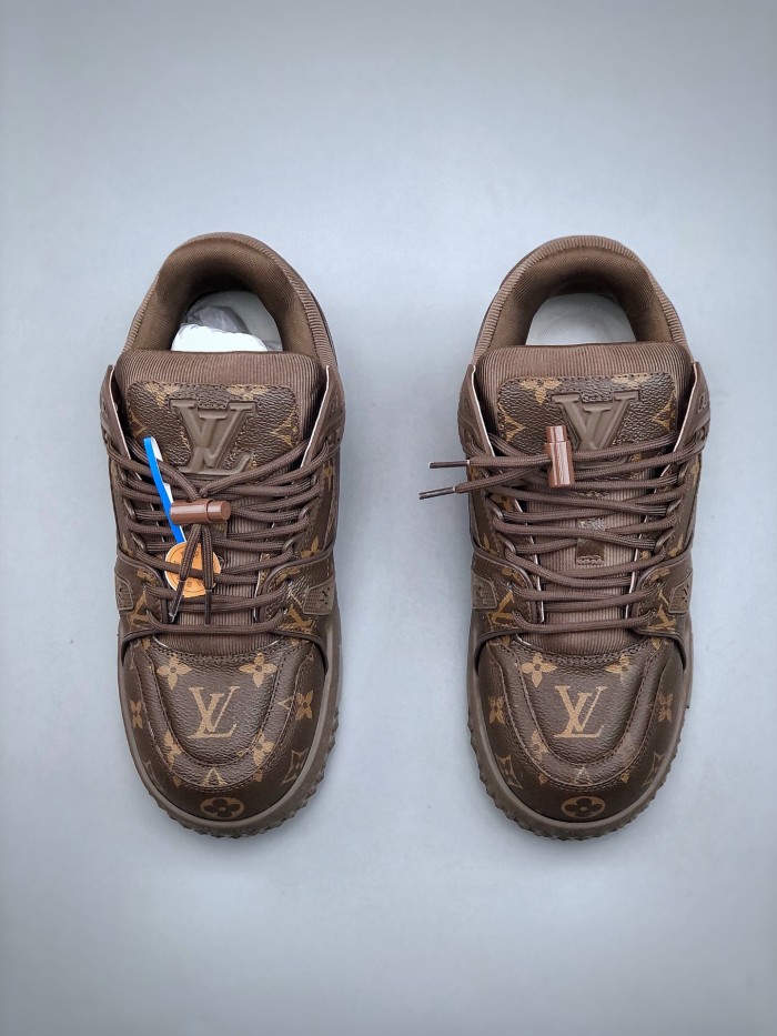 NIGO Louis Vuitton LV Trainer Maxi Men's Solid Color Leather Lace Up Low Top Board Shoes #nigo76279