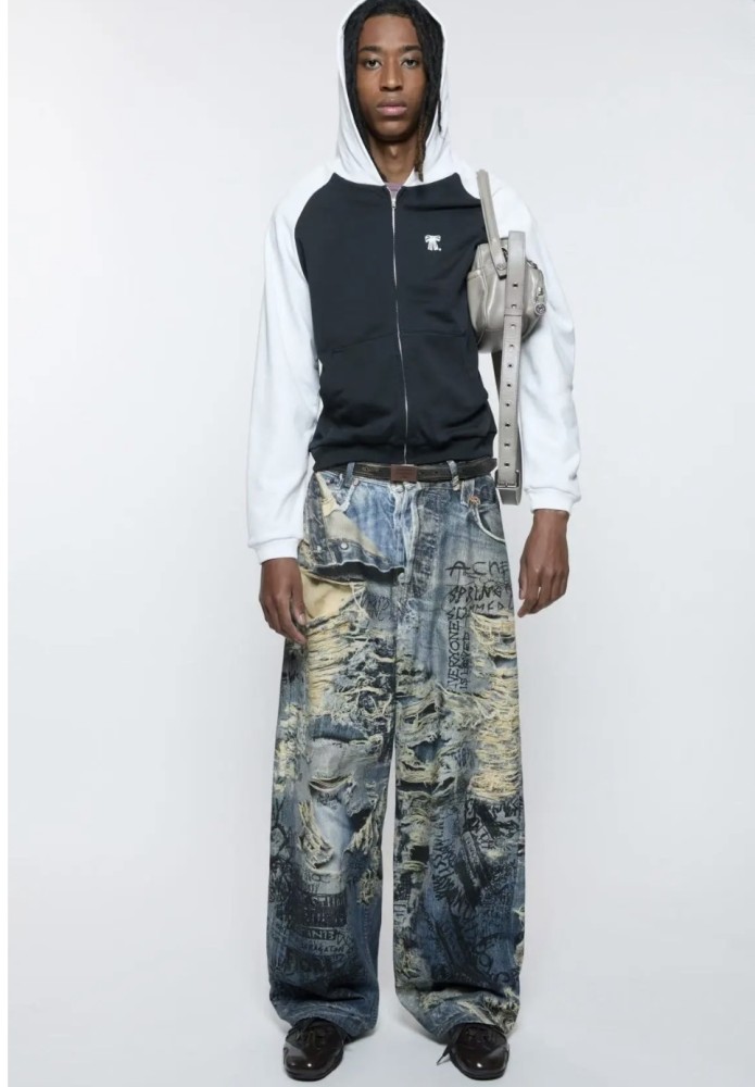 NIGO Acne Studios Men's Four Seasons Printed Hole Torn Solid Color Super Baggy Straight Fit Jeans Ngvp #nigo1413