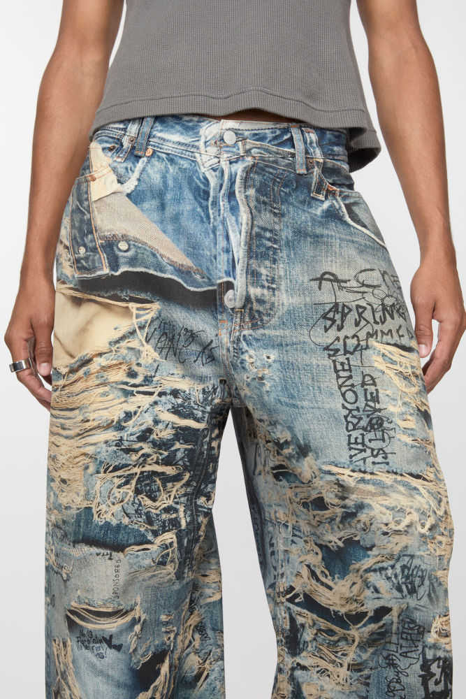 NIGO Acne Studios Men's Four Seasons Printed Hole Torn Solid Color Super Baggy Straight Fit Jeans Ngvp #nigo1413
