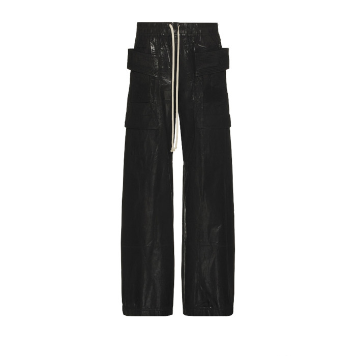 NIGO Rick Owens DRKSHDW Men's Spring Summer Waxed Double Loop Wide Leg Trousers Black High Street Shiny Loose Drawstring Straight Leg Trousers Drawstring Pants  Ngvp #nigo1346