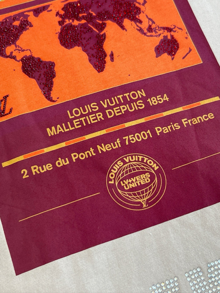 NIGO Louis Vuitton Men's Summer World Map Hot Drill Pattern Printed Cotton Round Neck Short Sleeve T-Shirt #nigo76268
