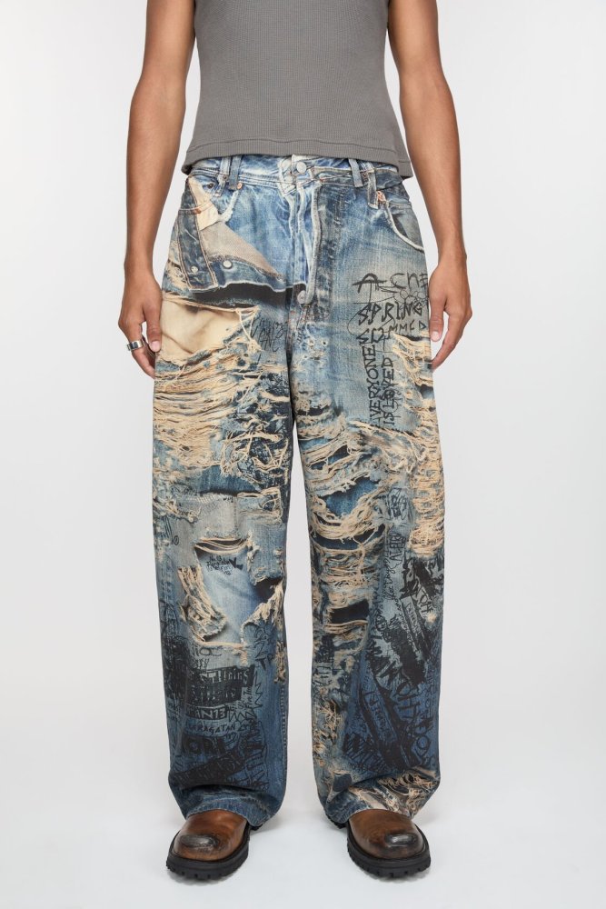 NIGO Acne Studios Men's Four Seasons Printed Hole Torn Solid Color Super Baggy Straight Fit Jeans Ngvp #nigo1413