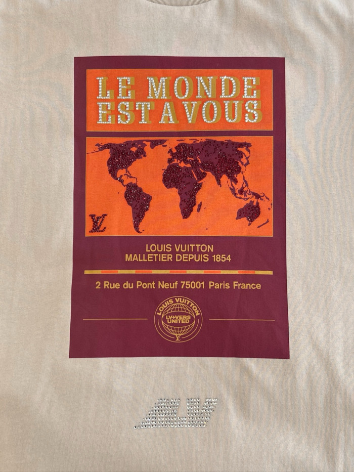 NIGO Louis Vuitton Men's Summer World Map Hot Drill Pattern Printed Cotton Round Neck Short Sleeve T-Shirt #nigo76268
