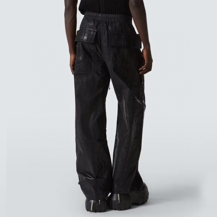 NIGO Rick Owens DRKSHDW Men's Spring Summer Waxed Double Loop Wide Leg Trousers Black High Street Shiny Loose Drawstring Straight Leg Trousers Drawstring Pants  Ngvp #nigo1346