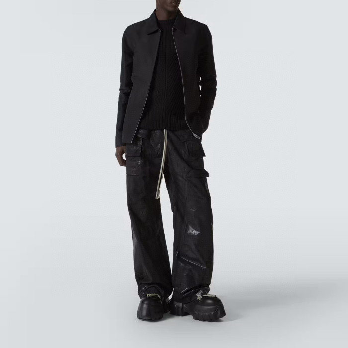 NIGO Rick Owens DRKSHDW Men's Spring Summer Waxed Double Loop Wide Leg Trousers Black High Street Shiny Loose Drawstring Straight Leg Trousers Drawstring Pants  Ngvp #nigo1346