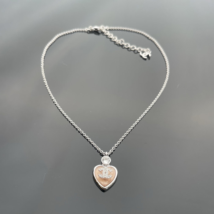 NIGO Chanel Women's Heart Design Pendant Double C with Diamonds Necklace Jewelry #nigo76289