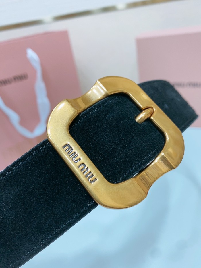NIGO MiuMiu Women's Solid Colour Cowhide Logo Belt with Metal Buckle #nigo76279