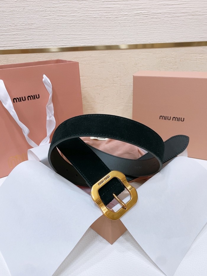 NIGO MiuMiu Women's Solid Colour Cowhide Logo Belt with Metal Buckle #nigo76279