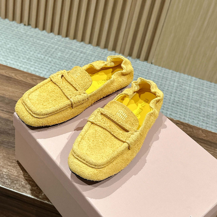 NIGO MiuMiu Women's Four Seasons Solid Color Elastic Heel Suede Fabric Loafers Shoes #nigo76347