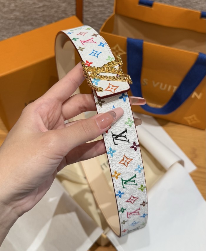 NIGO Louis Vuitton x TM Women's Logo Printed Solid Color Reversible Belt Jewelry Width 3cm  Accessories #nigo76326