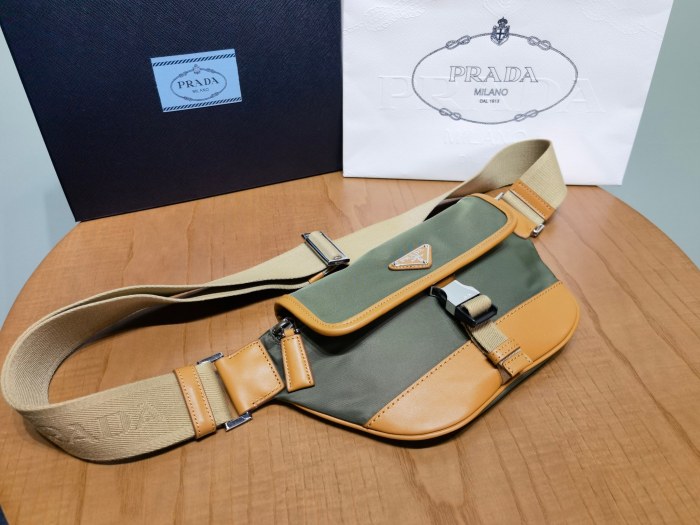 NIGO Prada Men's Enameled Metal Triangle Label Re-Nylon and Leather Shoulder Bag Waist Bags #nigo76294