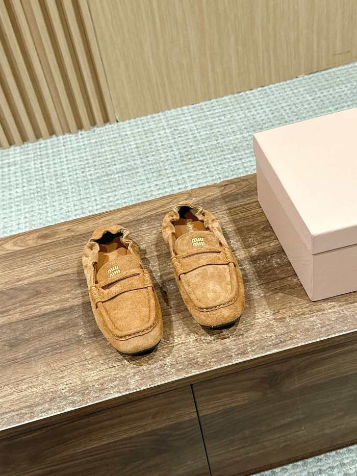 NIGO MiuMiu Women's Four Seasons Solid Color Elastic Heel Suede Fabric Loafers Shoes #nigo76347
