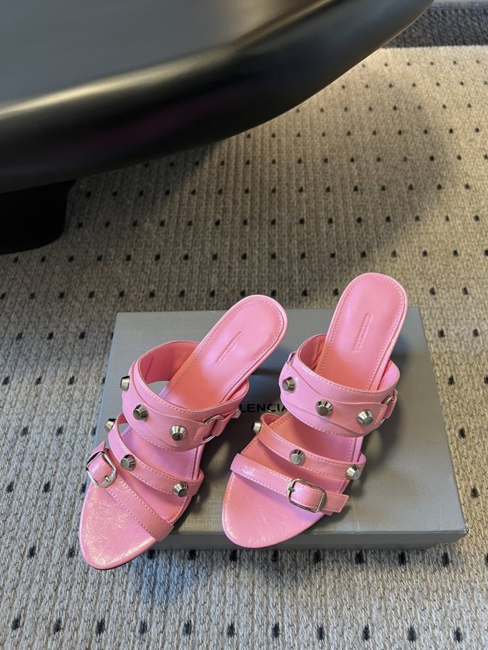 NIGO Balenciaga Women's Metal Rivet Decorated Sandals Fine Heeled High Heels Fashion Sexy Solid Colour Basic Slippers Shoes Heel High 8.5cm Ngvp #nigo1466