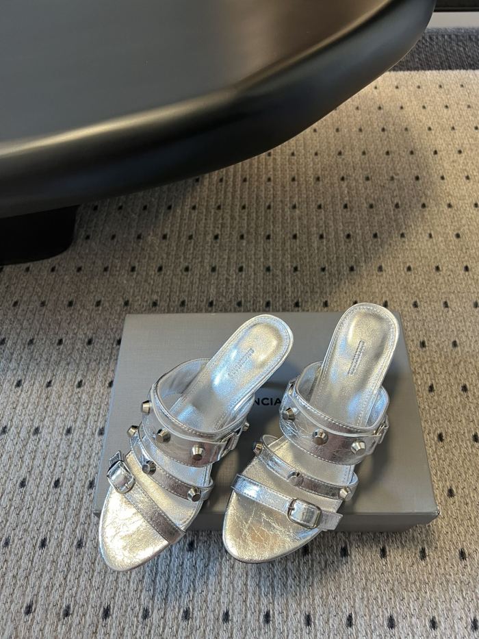 NIGO Balenciaga Women's Metal Rivet Decorated Sandals Fine Heeled High Heels Fashion Sexy Solid Colour Basic Slippers Shoes Heel High 8.5cm Ngvp #nigo1466