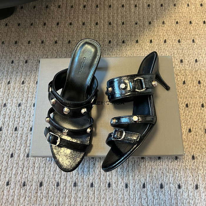 NIGO Balenciaga Women's Metal Rivet Decorated Sandals Fine Heeled High Heels Fashion Sexy Solid Colour Basic Slippers Shoes Heel High 8.5cm Ngvp #nigo1466