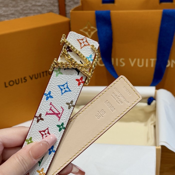 NIGO Louis Vuitton x TM Women's Logo Printed Solid Color Reversible Belt Jewelry Width 3cm  Accessories #nigo76326