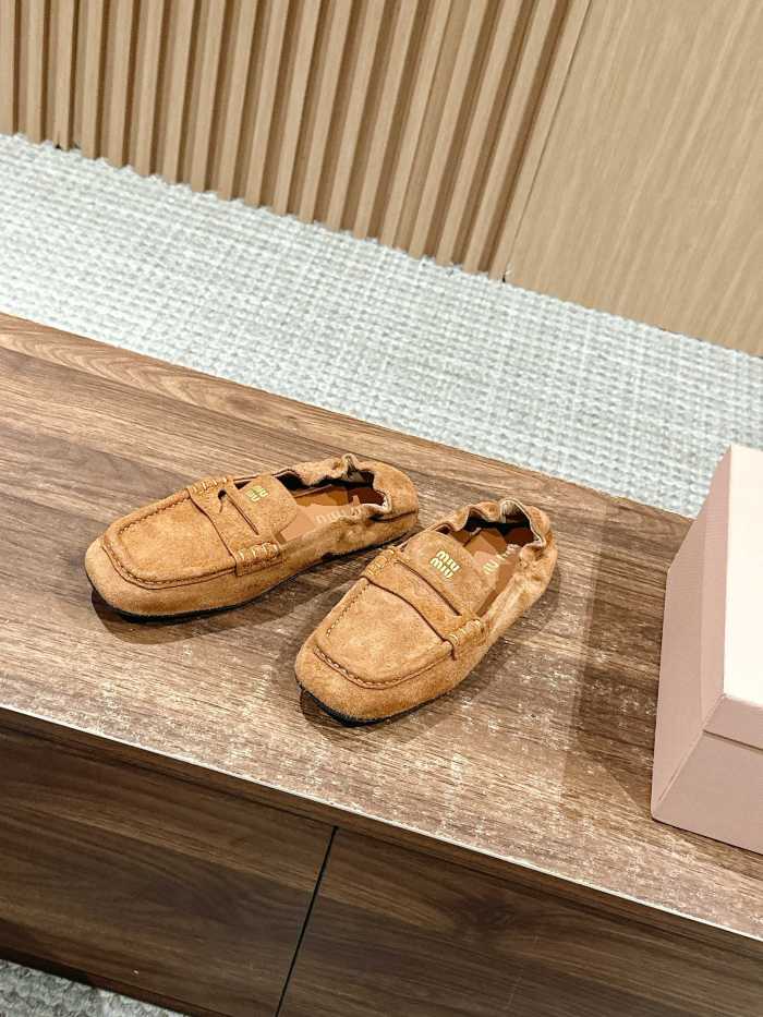 NIGO MiuMiu Women's Four Seasons Solid Color Elastic Heel Suede Fabric Loafers Shoes #nigo76347