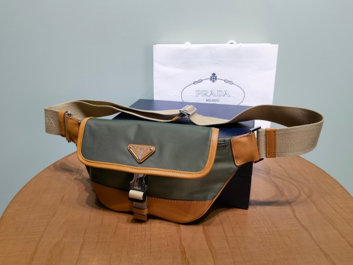 NIGO Prada Men's Enameled Metal Triangle Label Re-Nylon and Leather Shoulder Bag Waist Bags #nigo76294