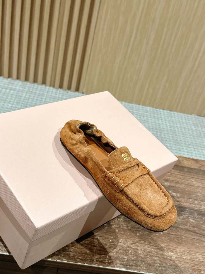 NIGO MiuMiu Women's Four Seasons Solid Color Elastic Heel Suede Fabric Loafers Shoes #nigo76347