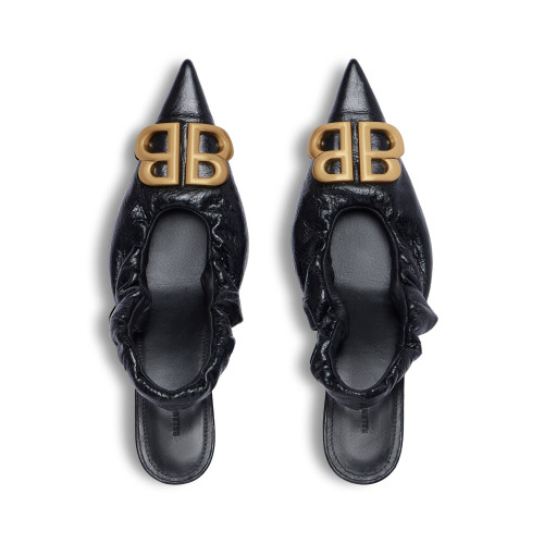 NIGO Balenciaga Women's Monaco 50mm Slingback Spring And Summer Double B Metal Decoration Pointed Sandals Fine Heel High Heels Fashion Sexy Black Silver Basic Sandals Shoes Heel 4.5cm #nigo76337