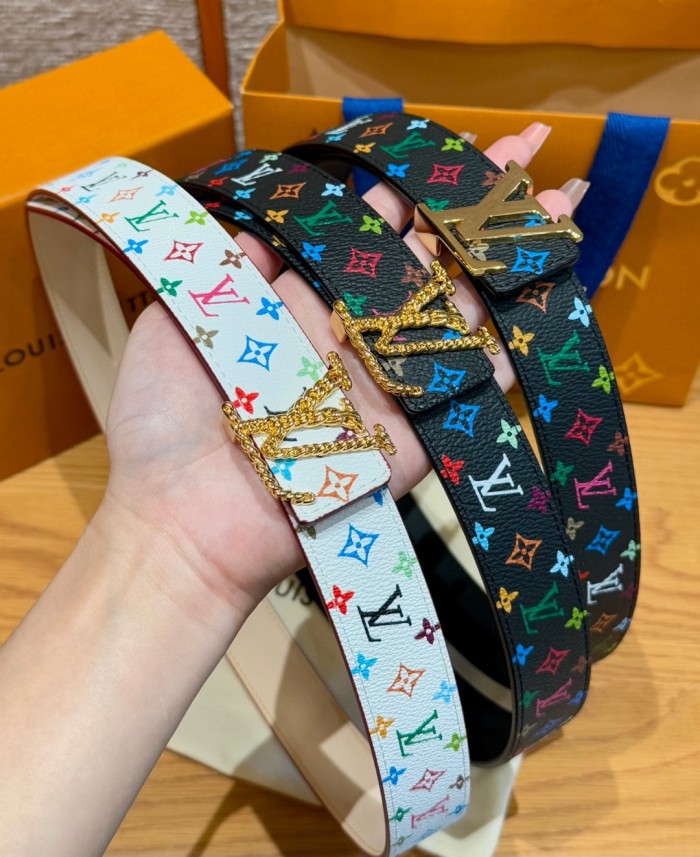 NIGO Louis Vuitton x TM Women's Logo Printed Solid Color Reversible Belt Jewelry Width 3cm  Accessories #nigo76326