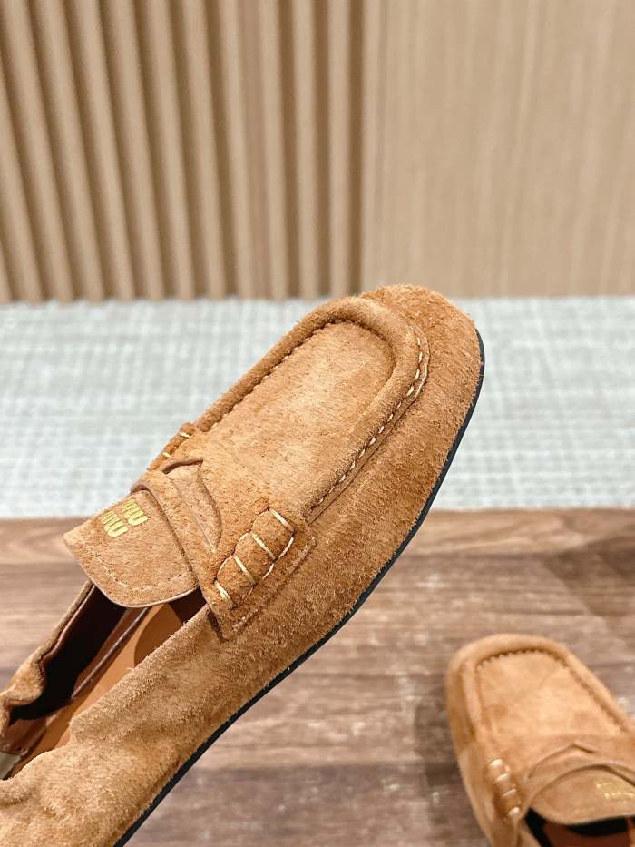NIGO MiuMiu Women's Four Seasons Solid Color Elastic Heel Suede Fabric Loafers Shoes #nigo76347