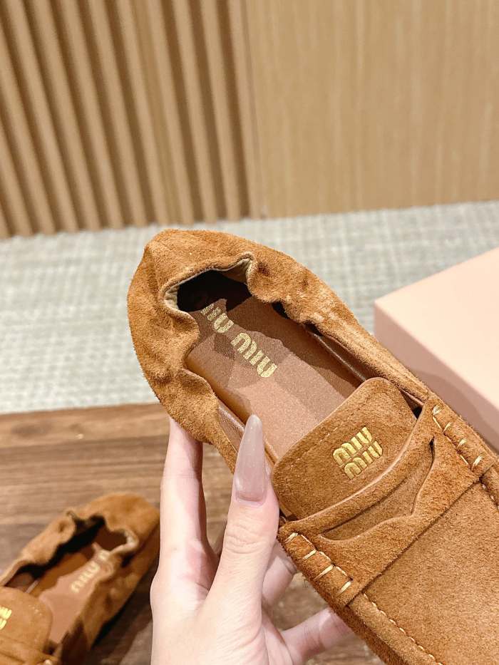 NIGO MiuMiu Women's Four Seasons Solid Color Elastic Heel Suede Fabric Loafers Shoes #nigo76347