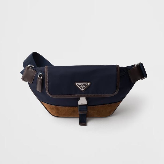 NIGO Prada Men's Enameled Metal Triangle Label Re-Nylon and Leather Shoulder Bag Waist Bags #nigo76294